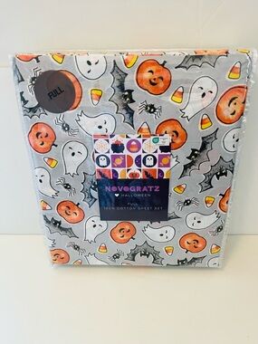Novogratz Twin Size Halloween 100% Cotton Sheet Set Pumpkin Bat Ghost Candy